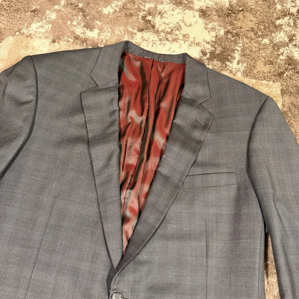 Ermenegildo Zegna Trofeo Blazer Mens‎ 48L Gray Windowpane Plaid Wool Two-Button